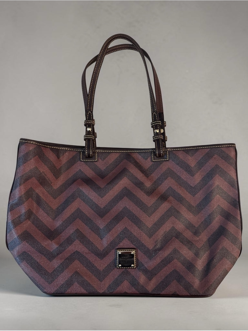 Dooney & Bourke Chevron Zig Zag Print Tote Bag Brown Black Red Interior